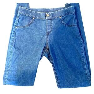 Hue medium wash skinny jeans raw hem distressed size small